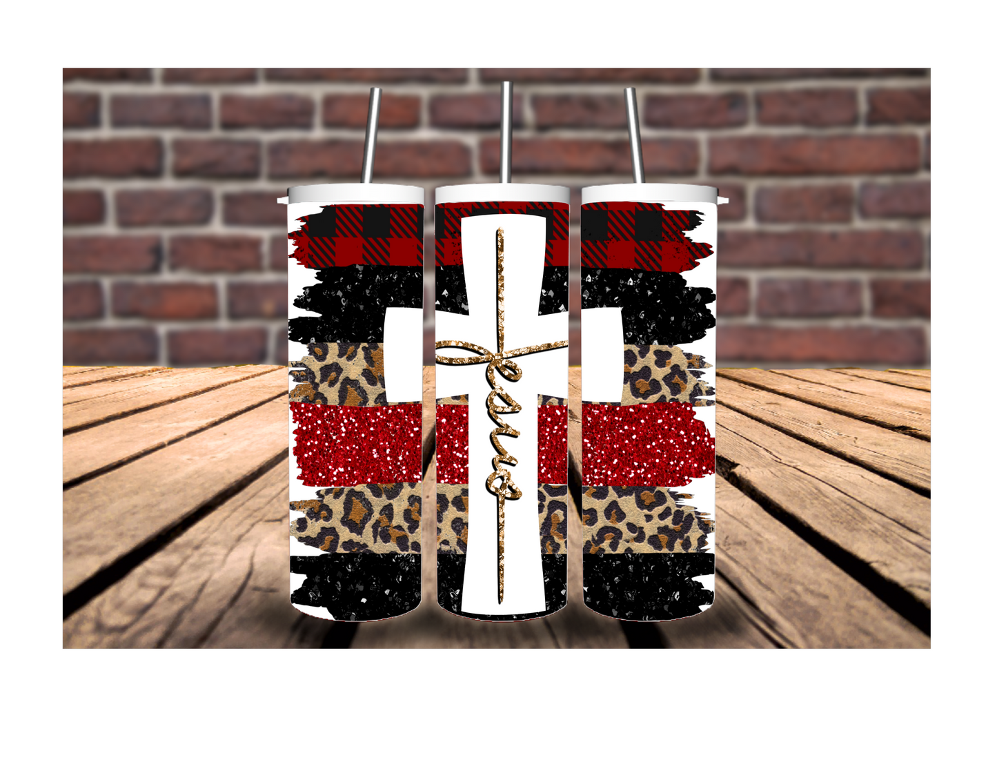 Jesus Glitter Plaid Leopard