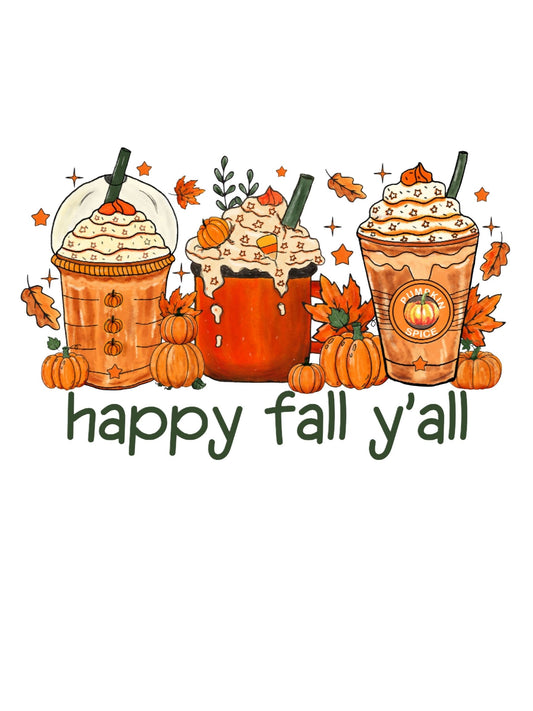 Happy Fall Y'all T-shirt - Short Sleeved