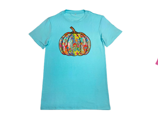 Colorful Pumpkin T-shirt - Short Sleeved