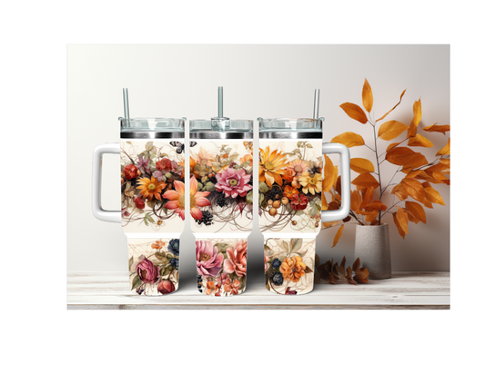 Fall Floral Tumbler with Handle